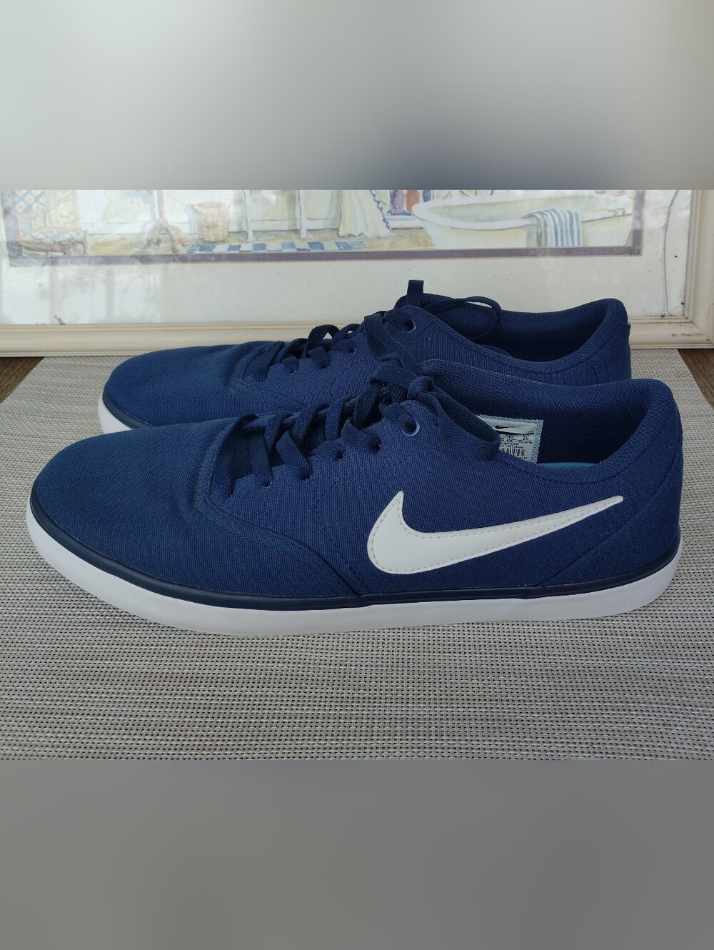 Nike "SB Check SolarSoft" Midnight Blue Canvas/White Skate Sneakers. Size 11.